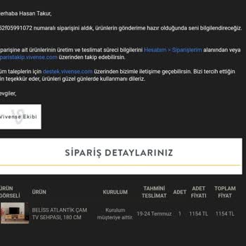 Vivense TV Sehpası Teslimat Gecikmesi