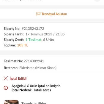 Trendyol Yemek Teslim Edilmeyen Sipariş Ve Paranın İade Edilmemesi
