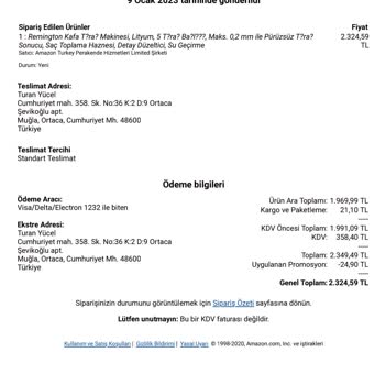 Amazon Türkiye E-arşiv Fatura
