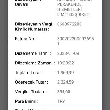 Amazon Türkiye E-arşiv Fatura
