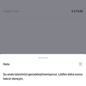 Vodafone Pay Bakiye Yükleme Hatası