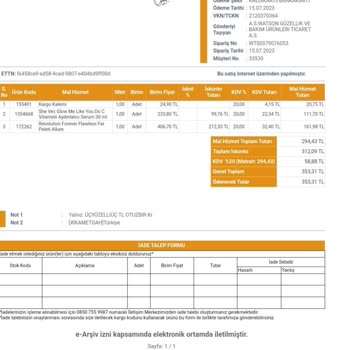 Watsons Kargo Kalem Ücreti