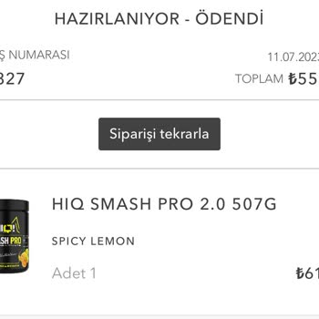 HIQ Nutrition Siparişimin 1 Hafta Geçmesine Rağmen Halen Kargoya Verilmemesi