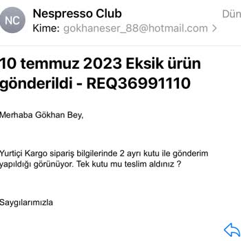 Yurtiçi Kargo Eksik Kargo Teslim Edildi.