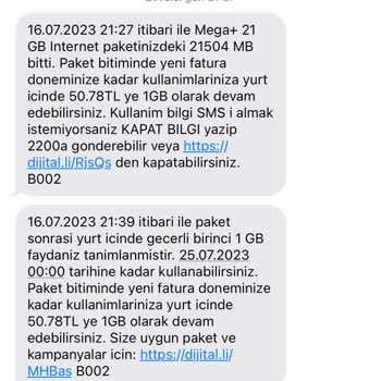 Turkcell 1 GB Paket Aşımı