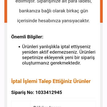 Koçtaş Satıcı Firma Sipariş İptali