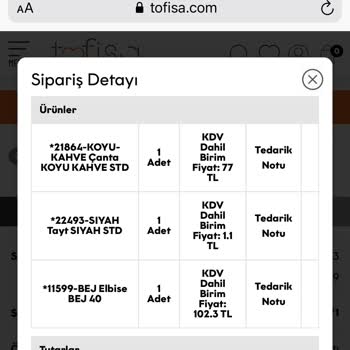 Tofisa Eksik Kargo Gönderimi