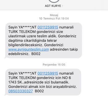 AGT Kurye Türk Telekom'dan Sim Kart Kuryesi Gelmedi