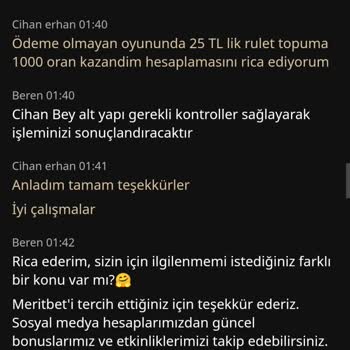 Meritbet Roulette Oyununda Kazandığım Parayı Alamıyorum