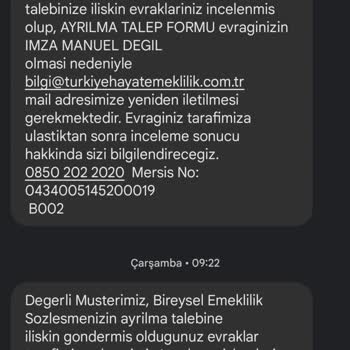 Türkiye Hayat Emeklilik BES İptalimi Gerçekleştirmiyor