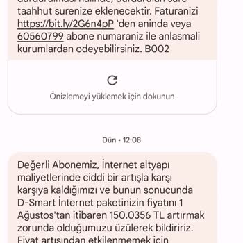 D-Smart Net Taahhüt Sürem Dolmadan Fatura Artacağı Bilgisi