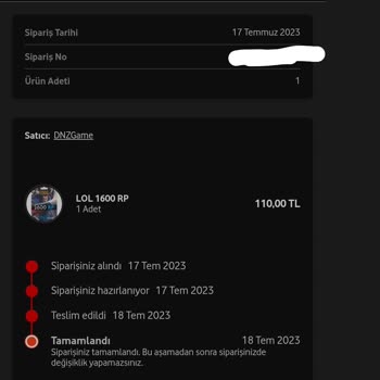 Vodafone Her Şey Yanımda E-Pin Siparişim Tamamlanmasına Rağmen Gelmedi.