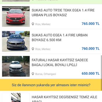 Sahibinden İkinci El Araç Fiyatları