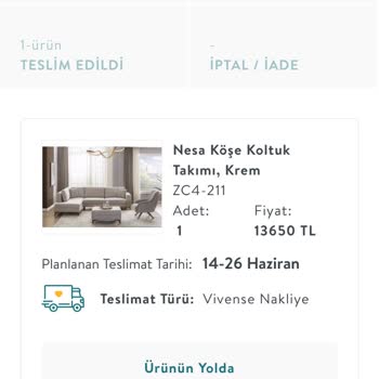 Vivense'den Köşe Takımı Teslimatı Sorunu