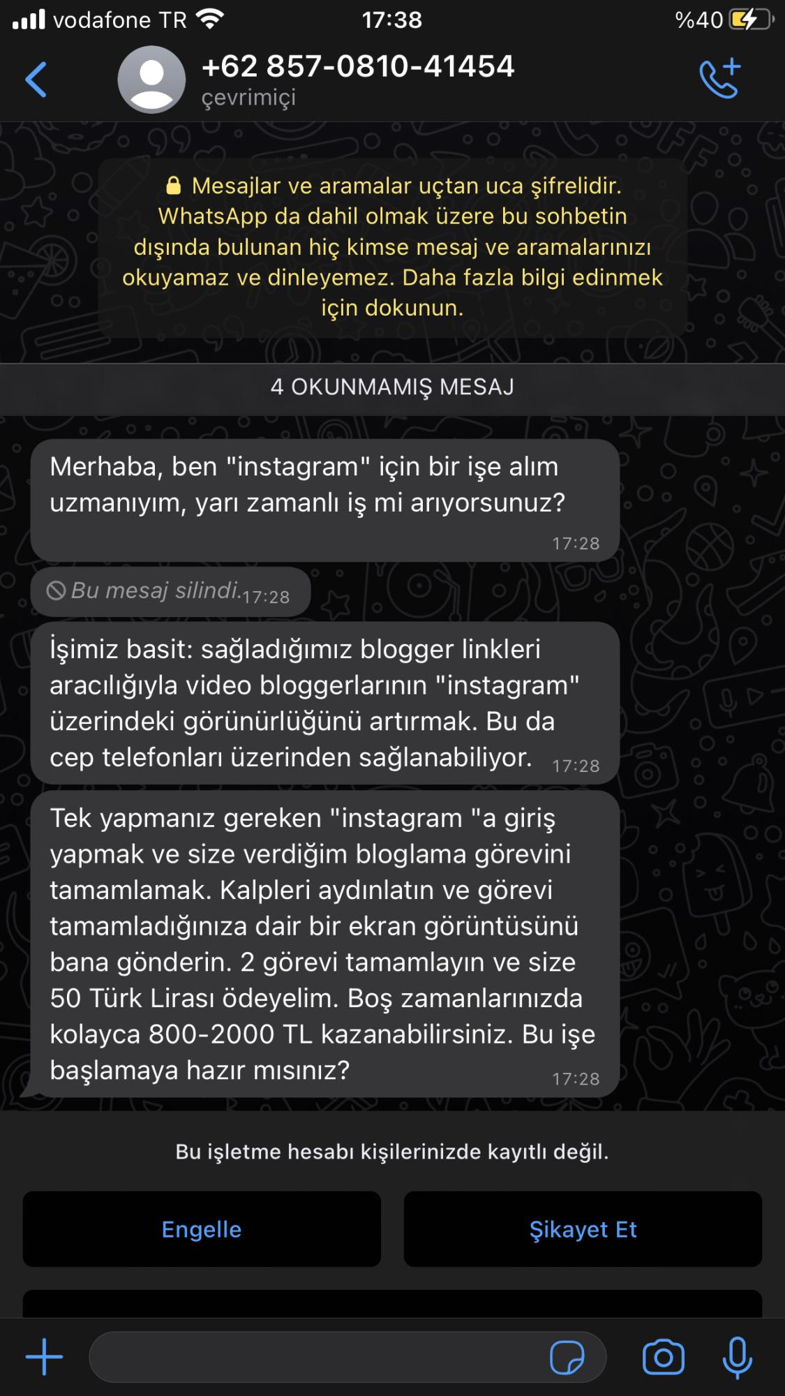 WhatsApp Yabancı Numaradan Mesaj - Şikayetvar