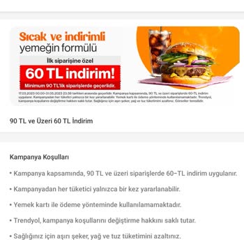 Trendyol Yemek Uygulamasında Olmayan Kampanya Bildirimi