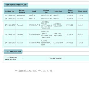 PTT Kargo PTT Kartal PDM Kargomu Bekletiyor
