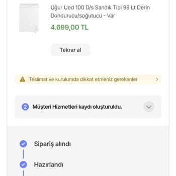 Hepsiburada'dan Aldığım Uğur Derin Dondurucuyla İlgili Sorun