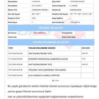 Aras Kargo Kargoları İade Ediyor