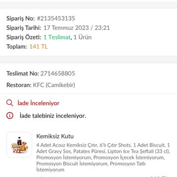 Trendyol Yemek Gelmeyen Yemek Sipariş İçin İade İncelemesi