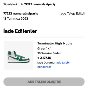 Wunder İade Talebi Oluşturdum