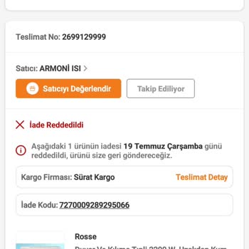 Trendyol İade Problemi Satıcıyla