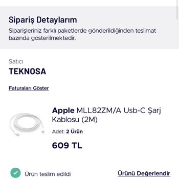 Teknosa İade Şarj Kablosu