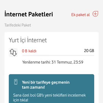 Vodafone Üst Tarifeye Geçirmiyor!