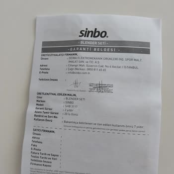 Sinbo Ürünün Seri Numarasının Olmaması