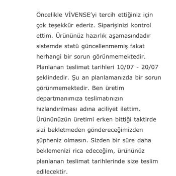 Vivense 60 Gündür Gelmeyen Ürün Ve İşe Yaramayan Destek Birimi