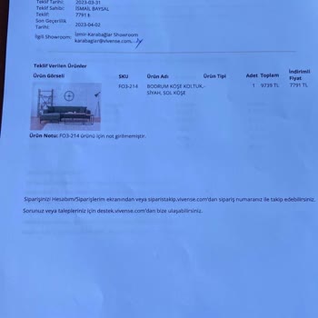 Vivense Koltuk Takımının Teslim Edilmemesi.