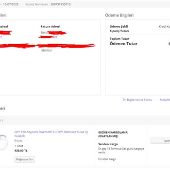 N11.com Ürünün Kargoya Verilmemesi