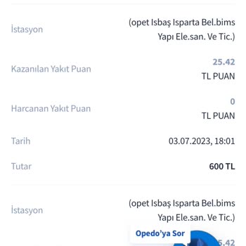 Opet Yakıt Puan Yüklenmemesi