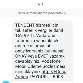 Vodafone Faturama Tencent Games Adına Yansıtılan Ücretin İade Talebi