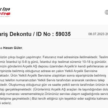 Beyazesyaevimde.com / Gazioğlu Arçelik Bayii Ürünümü Göndermedi.