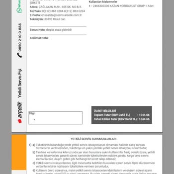Arçelik Garantili Ürüne Ücret Ödedim