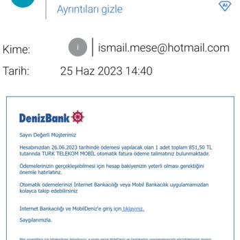 Denizbank Logolu Gelen E-postalardaki İçeriklerin Benimle İlgisi Yok.