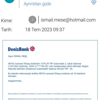 Denizbank Logolu Gelen E-postalardaki İçeriklerin Benimle İlgisi Yok.