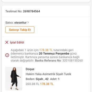 Trendyol Satıcı Bedenleri Bitirip Ucuza Aldığım Siparişimi İptal Etti