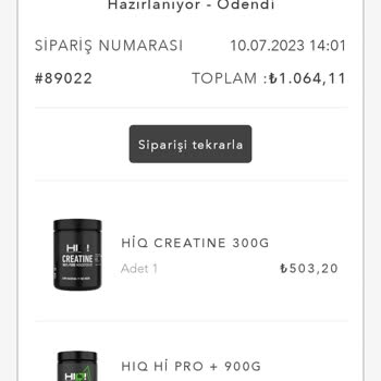 HIQ Nutrition Hiq Firmasından Satın Aldığım Ürünüm 10 Gündür Hazırlanma Aşamasında