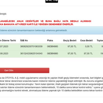 Otoyol A.Ş Otoyol A. Ş. Ödeme Alamıyor Sorunu Çözemiyor