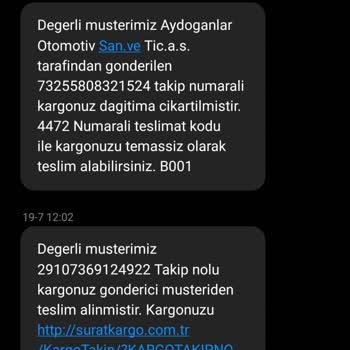 Sürat Kargo Tarafından Rahatsız Edilme.