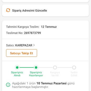 Trendyol'da Kare Pazar Satıcısının Ürünü Kargoya Vermemesi