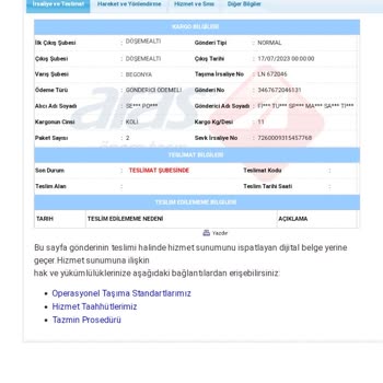 Fitset Siparişim Adres Teslim Edilmedi