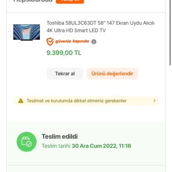 Hepsiburada Toshiba Televizyon Bozuk Çıktı