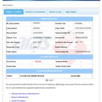 Aras Kargo Kargoya Verilmediği Halde Kargoya Verilmiş Gözüküyor