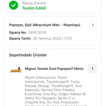 Popeyes Teslimat Sorunu