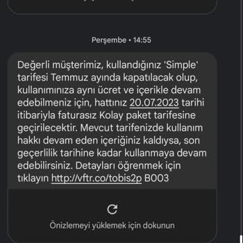 Vodafone Simple Devam Kolay Paketi- Sınırsız İletişim Pass Paketi Kaldırılmış