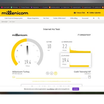 Millenicom Superonline Altyapısı İnternet Hızı (Fiber 0.9 - 1 Mbps )