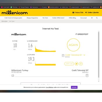 Millenicom Superonline Altyapısı İnternet Hızı (Fiber 0.9 - 1 Mbps )